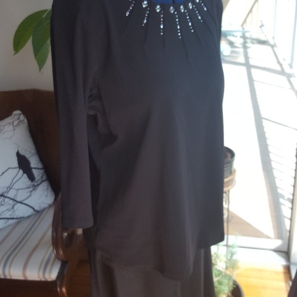 Embellished 3/4 sleeve tunic black top sz XL - Picture 7 of 8